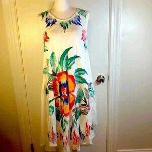 Seven Islands midi white dress with tropical flower design.  One size